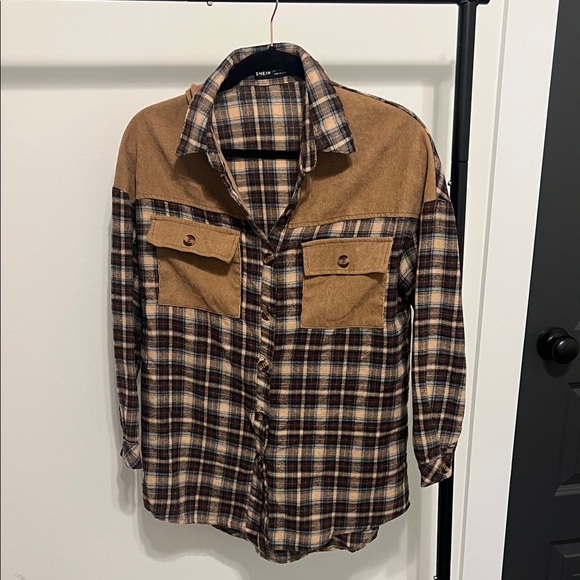 SHEIN Tops - SHEIN Brown and Tan Plaid Button-Down Shirt